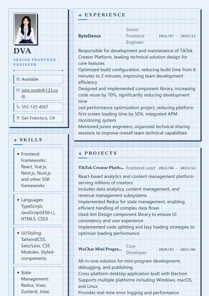 Example resume in the Blueprint template