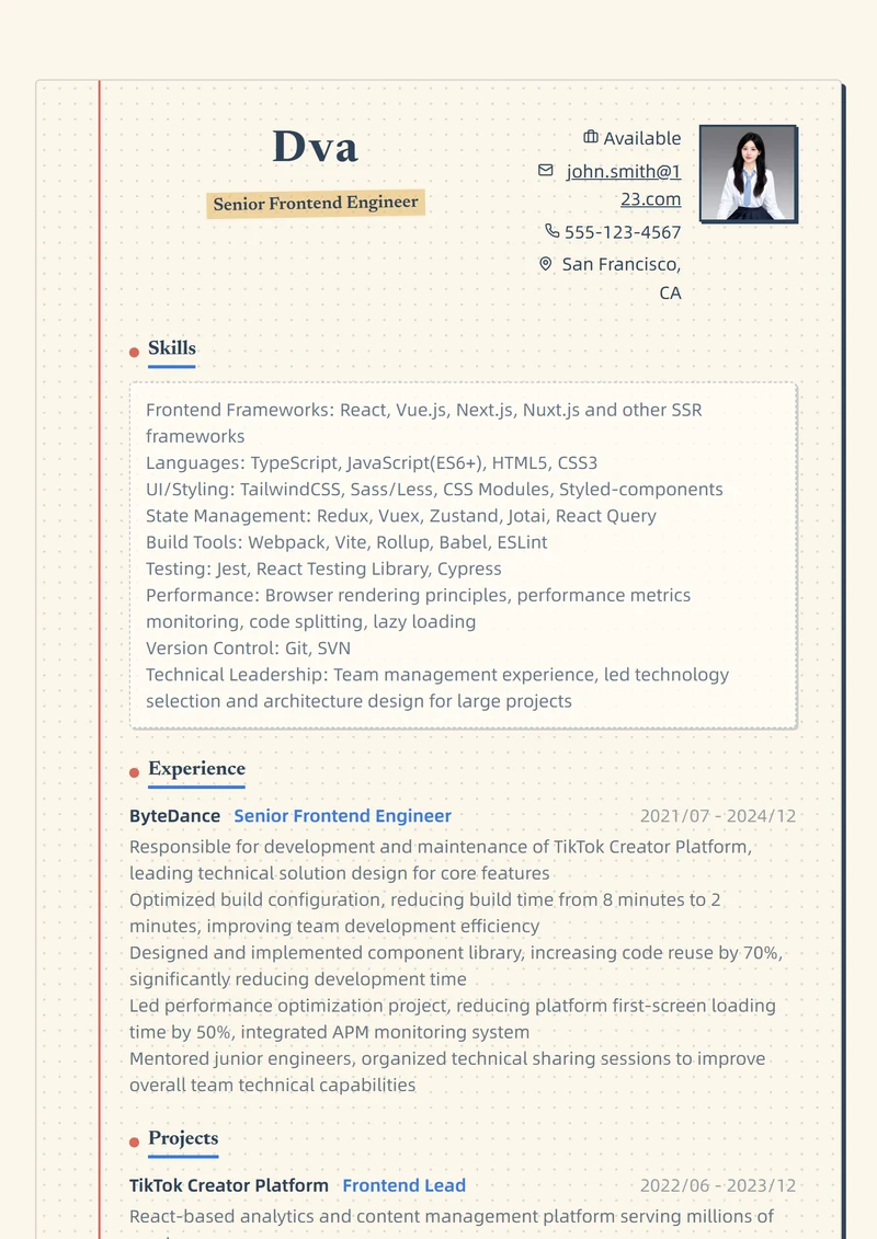 Example resume in the Grid Notebook template